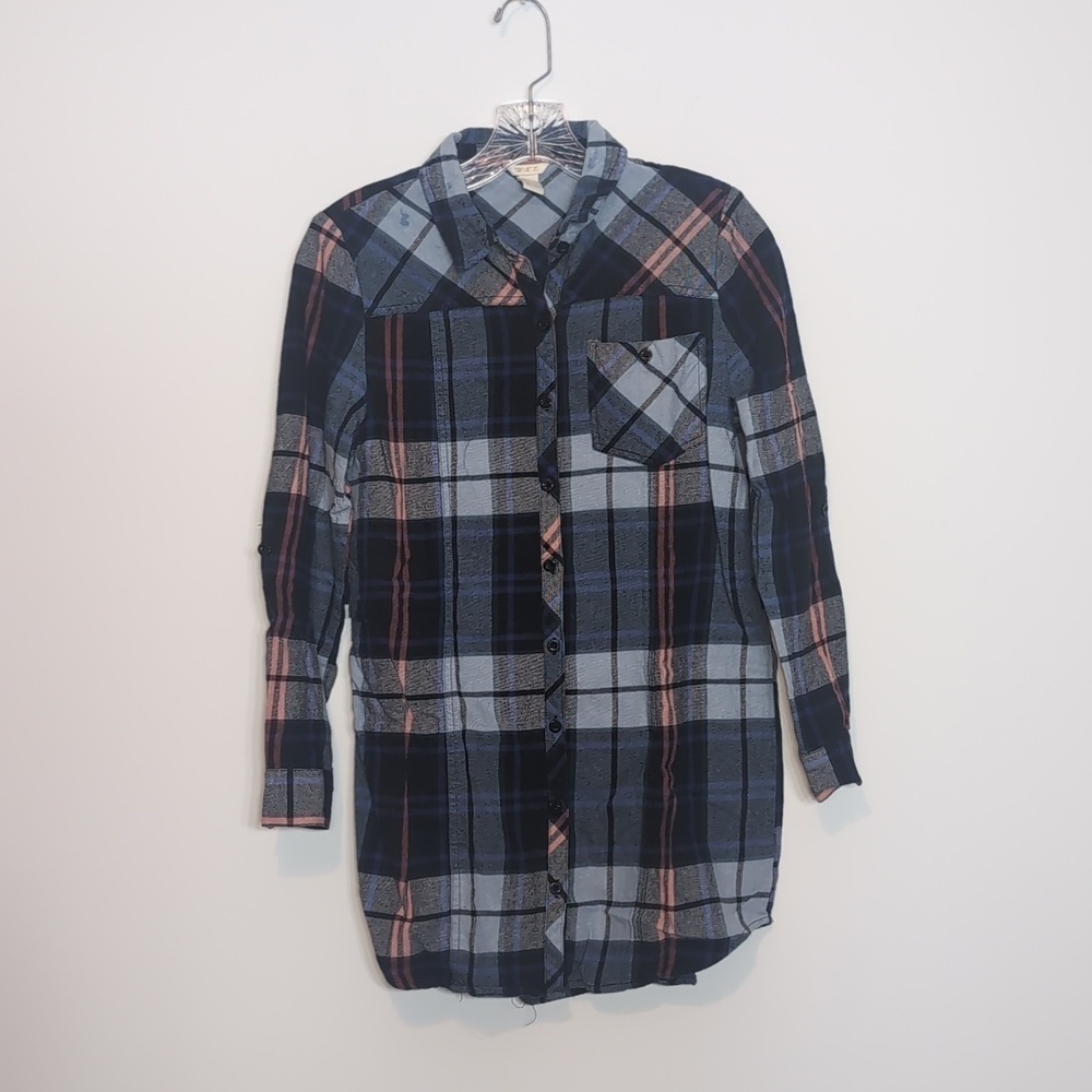 Forever 21 Blue Plaid Flannel Long Sleeve Mini Dress